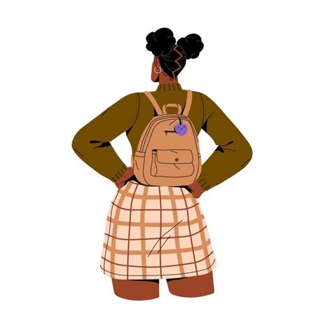 Premium Vector People With Backpack Walking Back View Young Woman With Book Bag Schoolbag