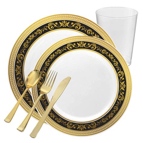 Plastic Plates White Black Gold Wedding Set Smarty Had A Party