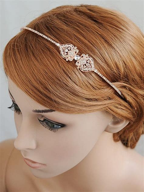 Rose Gold Bridal Headband Wedding Headband Crystal Filigree Headband