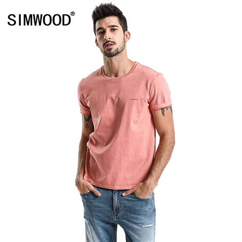 Simwood Summer New T Shirt Men Back Ink Plant Slim Fit O Neck