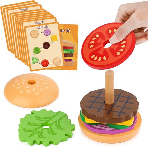 Montessori Holz Burger Stapels Pielzeug F R Kleinkinder Und Kinder