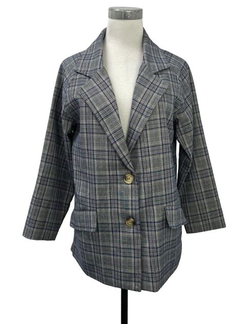 Navy Blue Checkered Blazer Womens Fashion Coats Jackets And