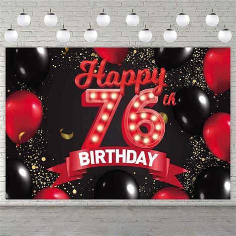 Happy 76th Birthday Red And Black Banner Backdrop