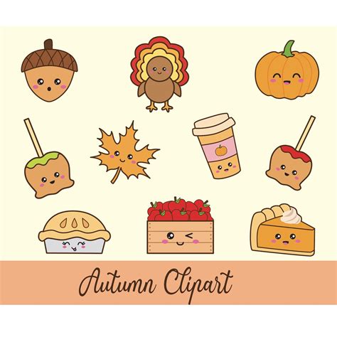 Autumn Clipart Kawaii Turkey Kawaii Apples Kawaii Coffee Etsy Clip