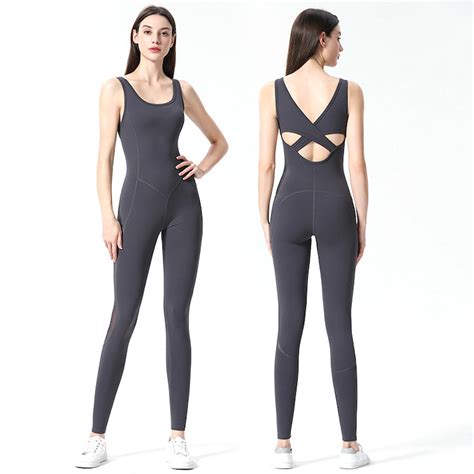 Wholesale Sexy Stretchy Grey Yoga Jumpsuits Bodycon Rompers Sports Gym