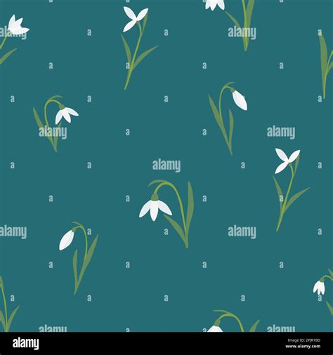 Seamless Pattern With Snowdrops Spring Flowers On Green Background