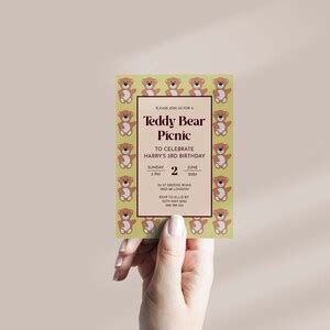 Editable Teddy Bear Picnic Template Invitation Picnic Summer Etsy