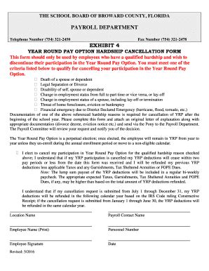 Fillable Online Broward K Fl New Yrp Option Hardship Cancellation