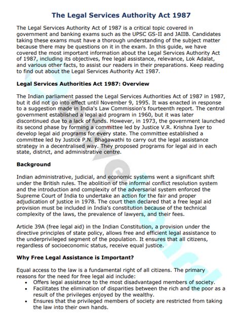 The Legal Services Authority Act 1987 For JAIIB Exam