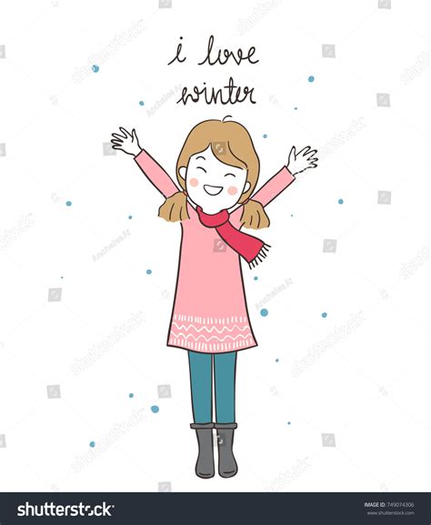 Cute Draw Vector Illustration Happy Girl Stock Vector (Royalty Free ...