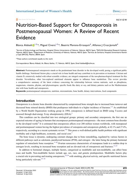 Pdf Nutrition Based Support For Osteoporosis In Postmenopausal Women