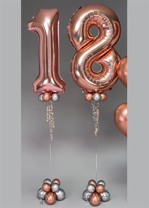 Rose Gold Number Inflated Helium Balloon With Collar And Base