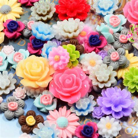 Crafts 50 Resin Beads Rose Flower Flat Back Embellishment Cabochons