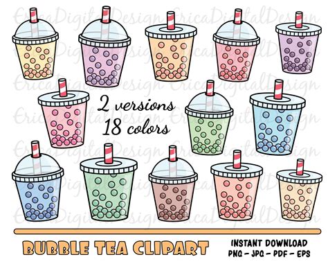 Bubble Tea Clipart Set Boba Tea Vector Graphics Printable Planner