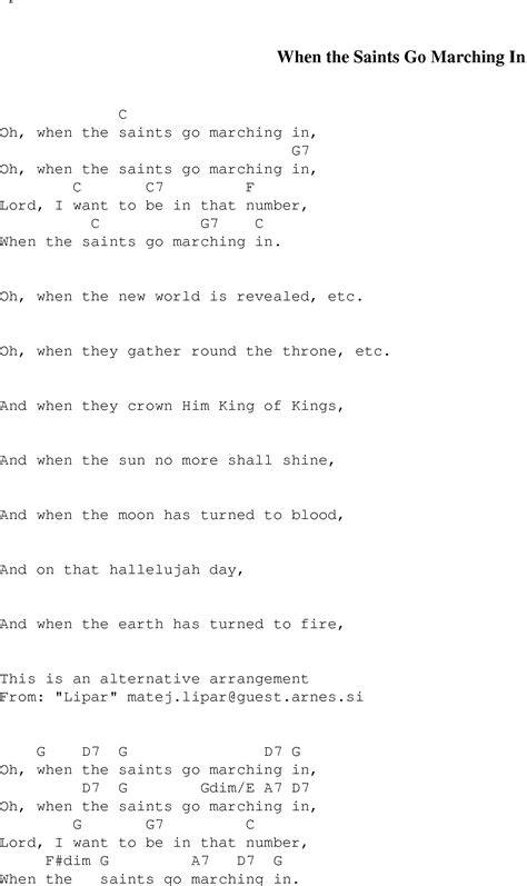 When the Saints Go Marching In - Christian Gospel Song Lyrics and Chords