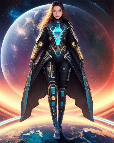 A Girl Wearing A Futuristic Outfit With Space Scener