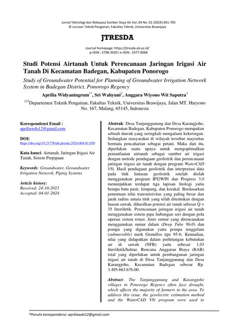 PDF Studi Potensi Airtanah Untuk Perencanaan Jaringan Irigasi Air