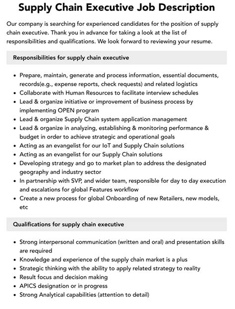 Supply Chain Executive Job Description Velvet Jobs