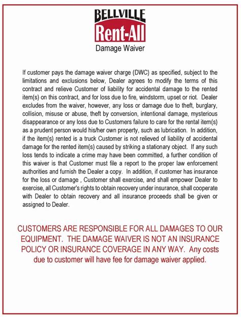 Damage Waiver Form
