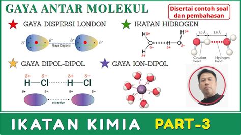 🔴gaya Antar Molekul Gaya Dispersi Gaya Dipol Dipol 🔴ikatan Hidrogen