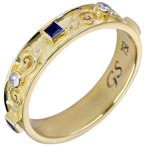 Georgios Collections Karat Yellow Gold Emerald Cut Sapphire Unisex