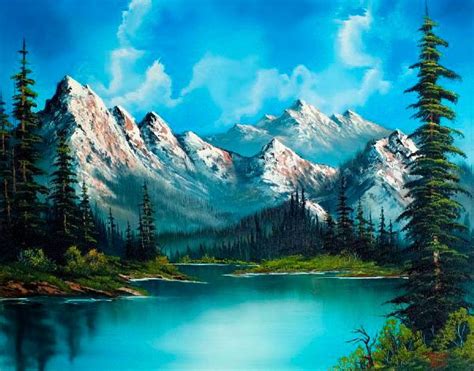 Pintura de montañas alrededor de un lago Bob Ross Pinturas bob ross