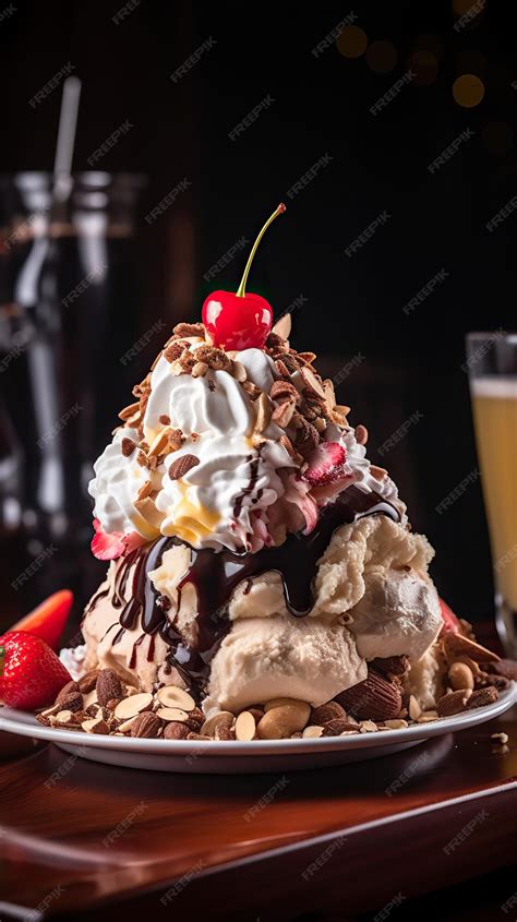 Premium Photo Retrostyle Banana Split With Scoops Of Vanilla