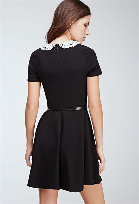 Lyst Forever 21 Crocheted Peter Pan Collar Dress In Black