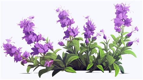 Premium Vector A Drawing Of Purple Flowers With Green Leaves