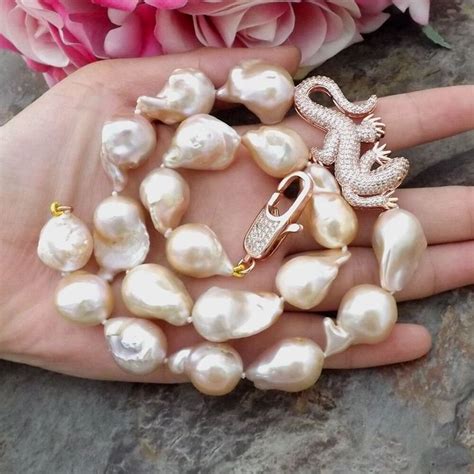 Grosse Rosa Gecko Kette Perlenkette Echt Collier Perle Cm Kaufen Auf