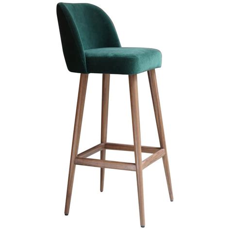 Modern Emerald Green Velvet Bar Stool With Walnut Base Green Bar