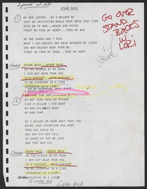 Lot Detail - Stevie Nicks Hand Annotated "Stand Back" Lyrics