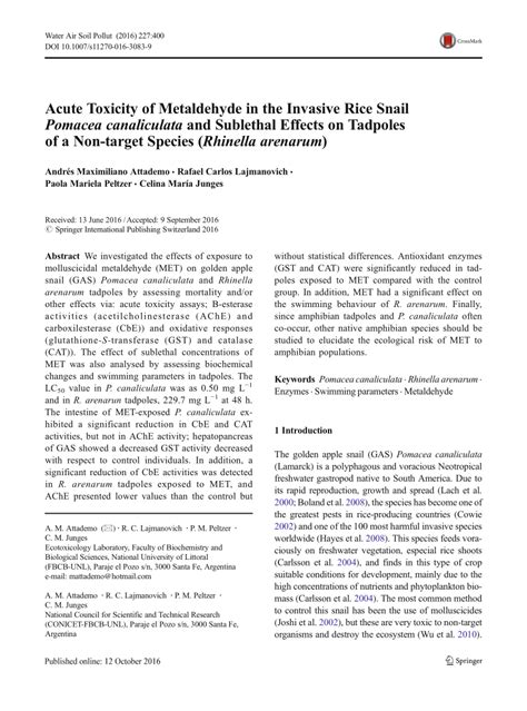 (PDF) Acute Toxicity of Metaldehyde in the Invasive Rice Snail Pomacea ...