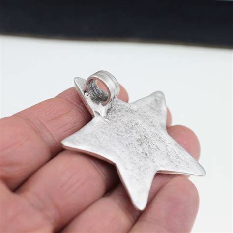 Colgante De Dos Estrellas Colgante De Gran Estrella Plata Etsy