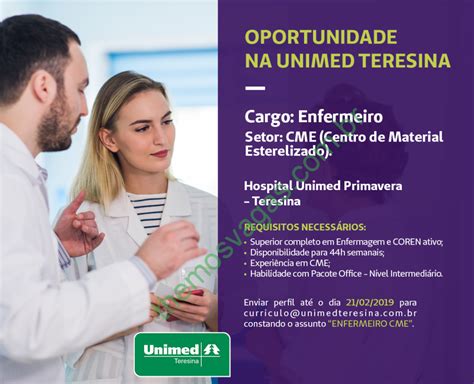 Enfermeiro Na Unimed Em Teresina PI Themos Vagas Empregos E