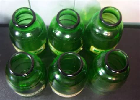 6 Mickeys Wide Mouth Beer Bottles Green Glass Grenade Barrel Empty