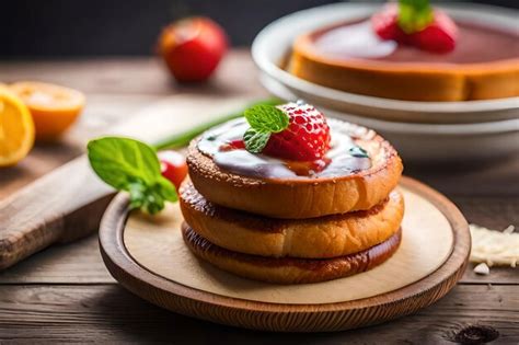 Premium AI Image A Stack Of Pancakes With Strawberry On Top Of It