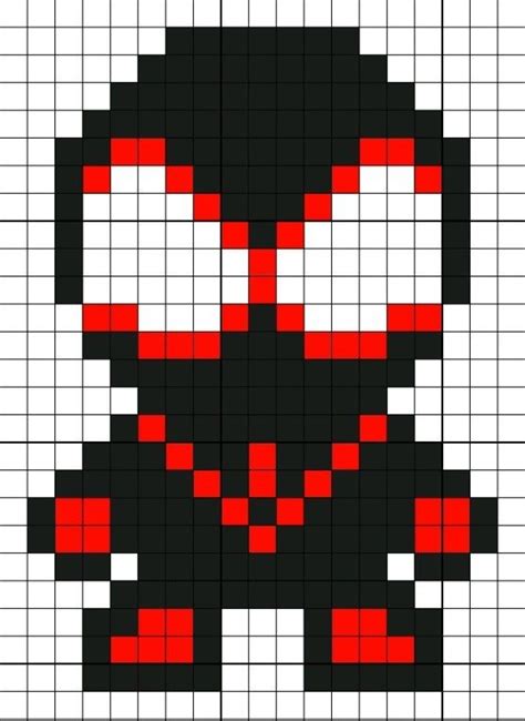 A Cross Stitch Pattern With A Red And Black Spiderman Face On The