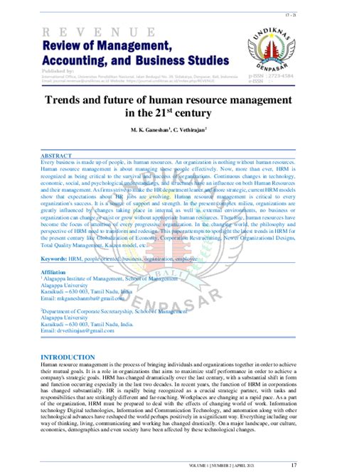 Pdf Trends And Future Of Human Resource Management In The 21st