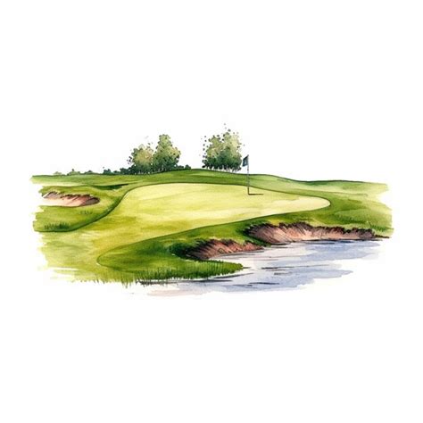 Premium Ai Image Painting Of A Golf Course With A Green And A Pond