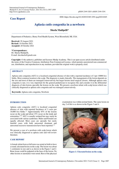 Pdf Aplasia Cutis Congenita In A Newborn