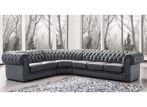 Canape D Angle Cuir Gris Capitonne Chesterfield Angle Gauche DECO IN