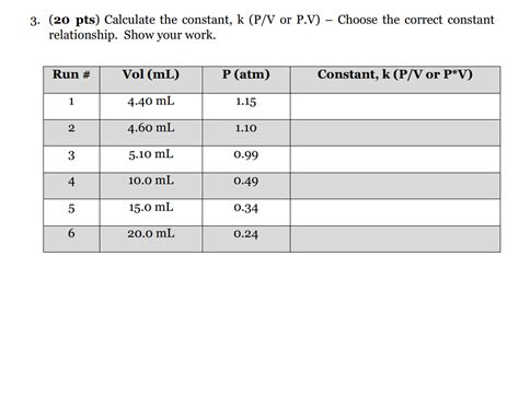 Solved 3. (2o pts) Calculate the constant, k(P/V or P.V) - | Chegg.com