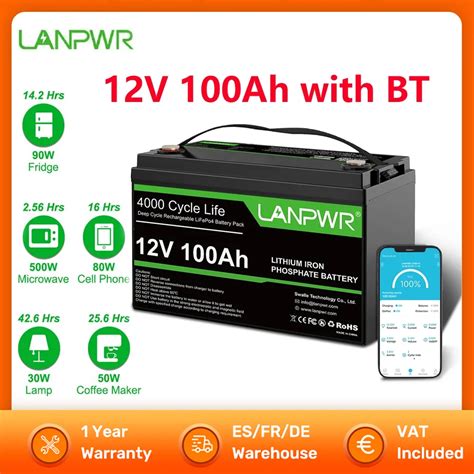 LANPWR 12V 100Ah LiFePO4 Battery 1280Wh Max 1280W Load Power Lifetime