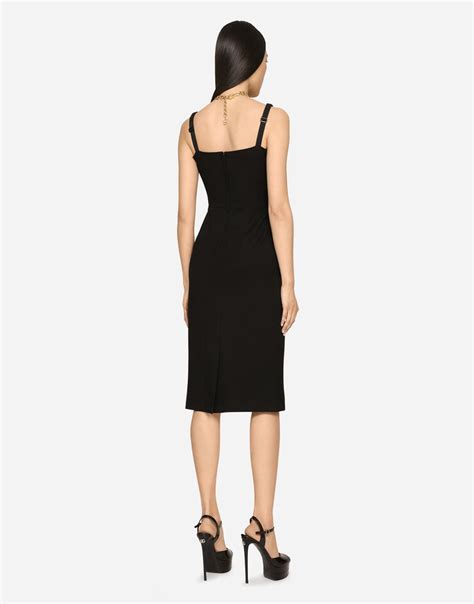 Jersey Calf Length Dress With Dg Embellishment In Black For Women