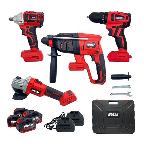 20v Wosai Brushless Electric Cordless Tools Set Combo Drill Hammer