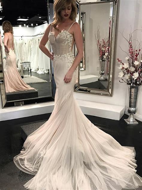 Spaghetti Strap Mermaid Wedding Dresses Sexy Backless Beaded Wedding Dress Sheergirl