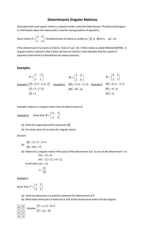 Matrices Determinants And Singularity Csec Math Tutor