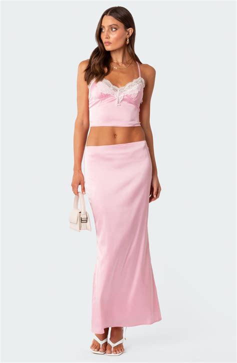 Edikted Brandi Low Rise Satin Maxi Skirt Nordstrom