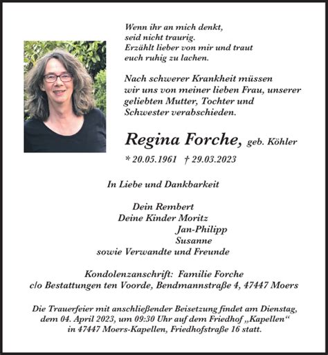 Alle Traueranzeigen F R Regina Forche Trauer Rp Online De